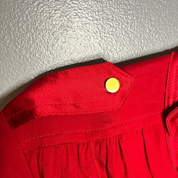 Caché Vintage Red Silk Button Blouse Gold Button Dressy Luxe Holiday Party Top M - Picture 5 of 7